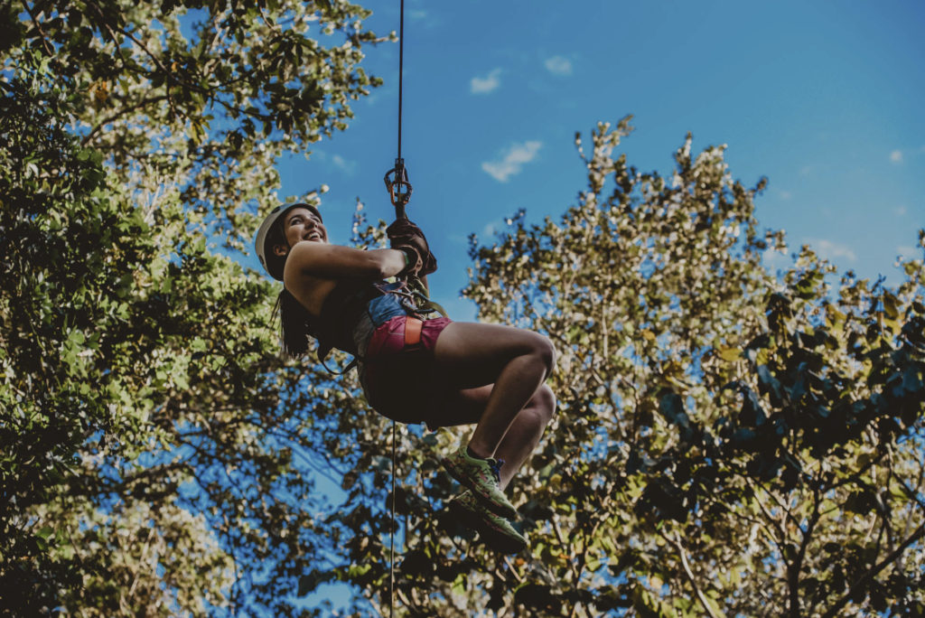 Zip line canopy tour through the treetops in Costa Rica